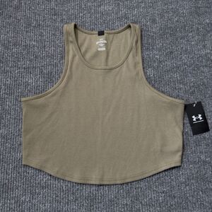 UA Under Armour Women Size 2XL Rib Tank Top Fitted Cropped Green 1389798 NEW
